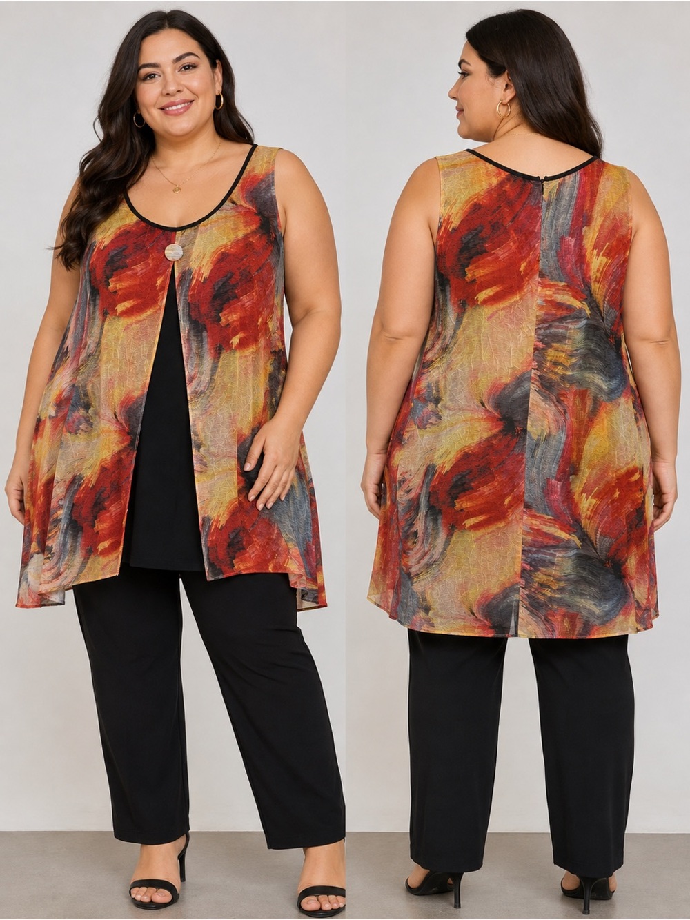 Red Coral Collections Abstract Print Layered Tunic Dress – Size Large